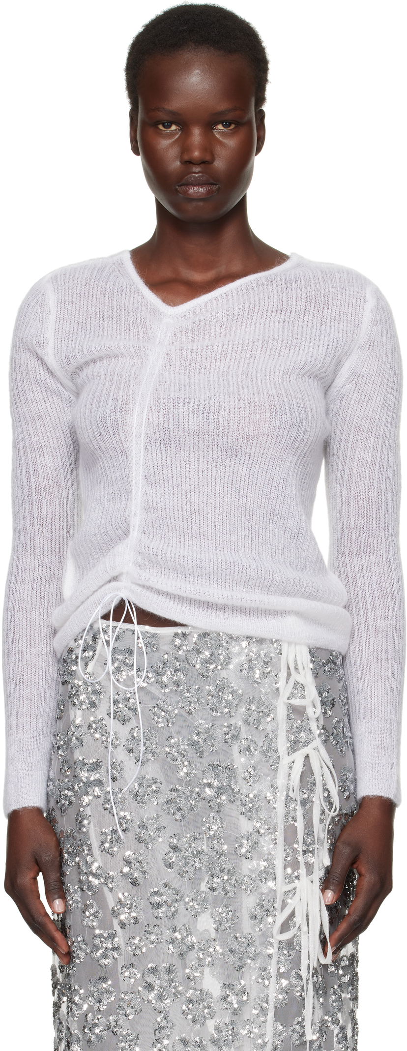 Pleteni pulover Cecilie Bahnsen Cecilie Bahnsen Ussi Knit Sweater Bela | 4.24KNI51004 USSI PULLOVER