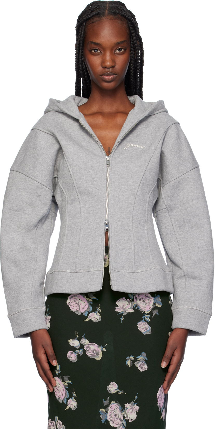 Pulover GANNI Fleece Zip Hoodie Siva | T3998