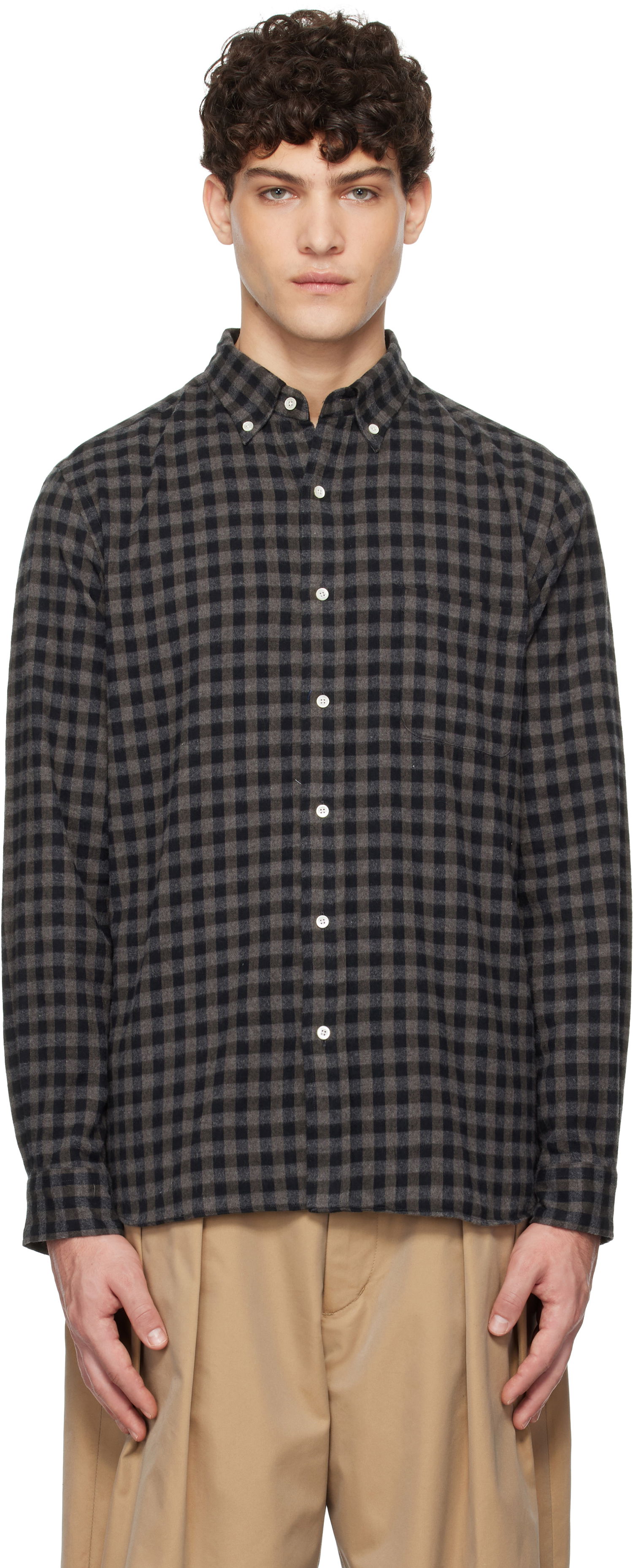 Srajce BEAMS BEAMS PLUS Button-Down Gingham Check Shaggy Shirt Siva | 38110244139, 0