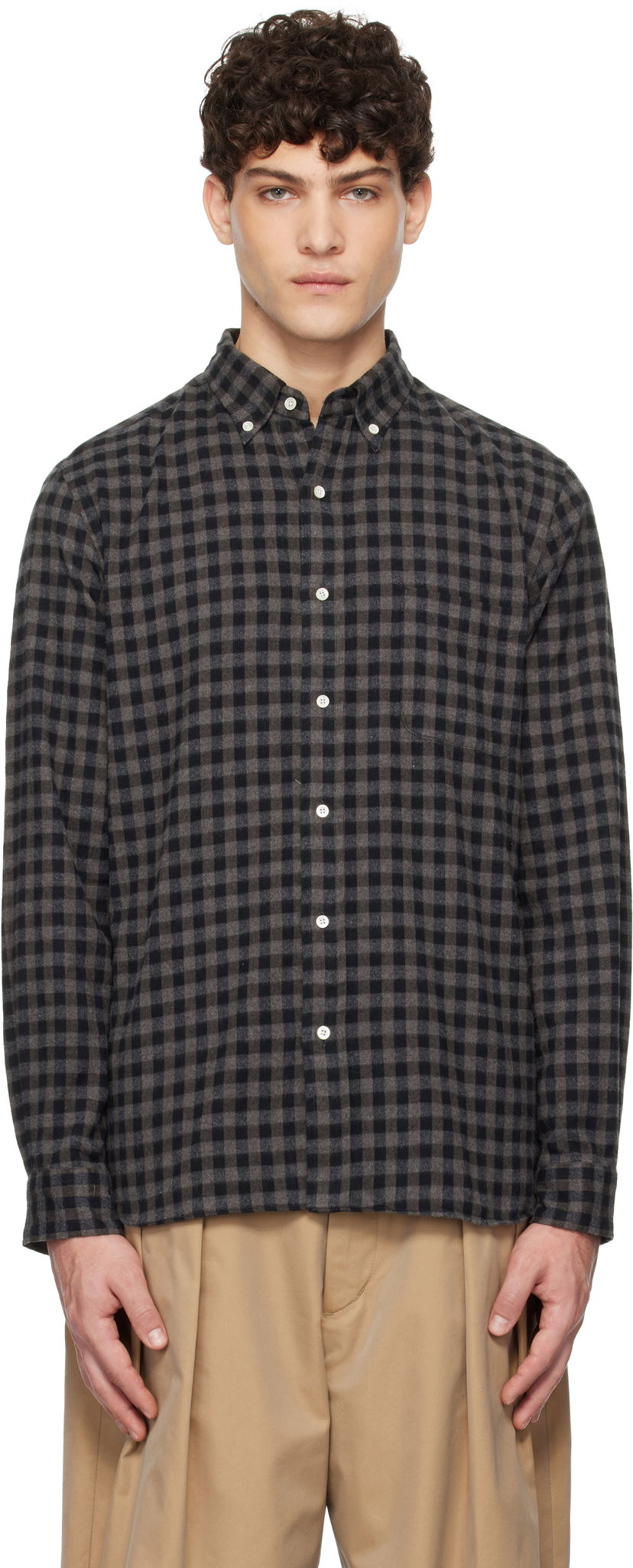 Srajce BEAMS BEAMS PLUS Button-Down Gingham Check Shaggy Shirt Siva | 38110244139