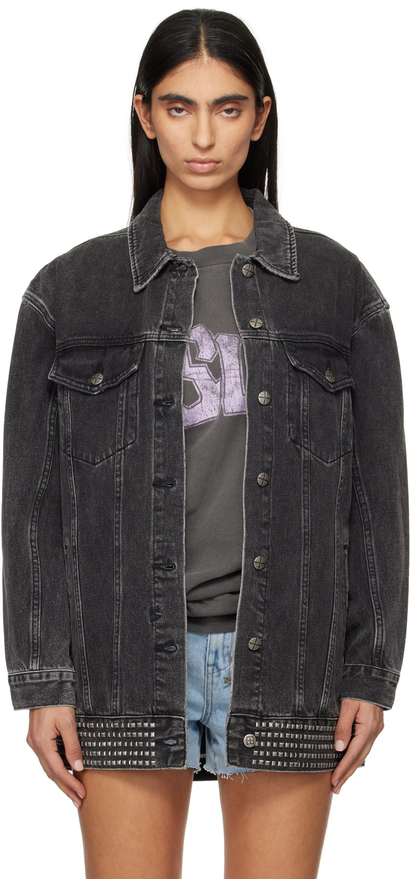 Jakna Ksubi Altar Phoenix Trucker Denim Jacket with Studs Črna | WPS25JK012