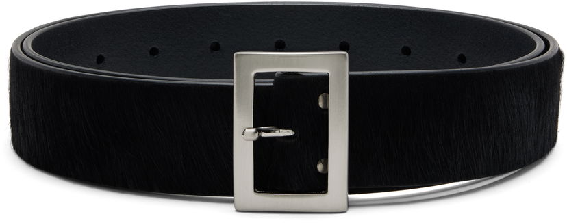 Pasovi Rick Owens Calf Hair Square Buckle Belt Concordians Stooges Črna | RR02E1483 LHL