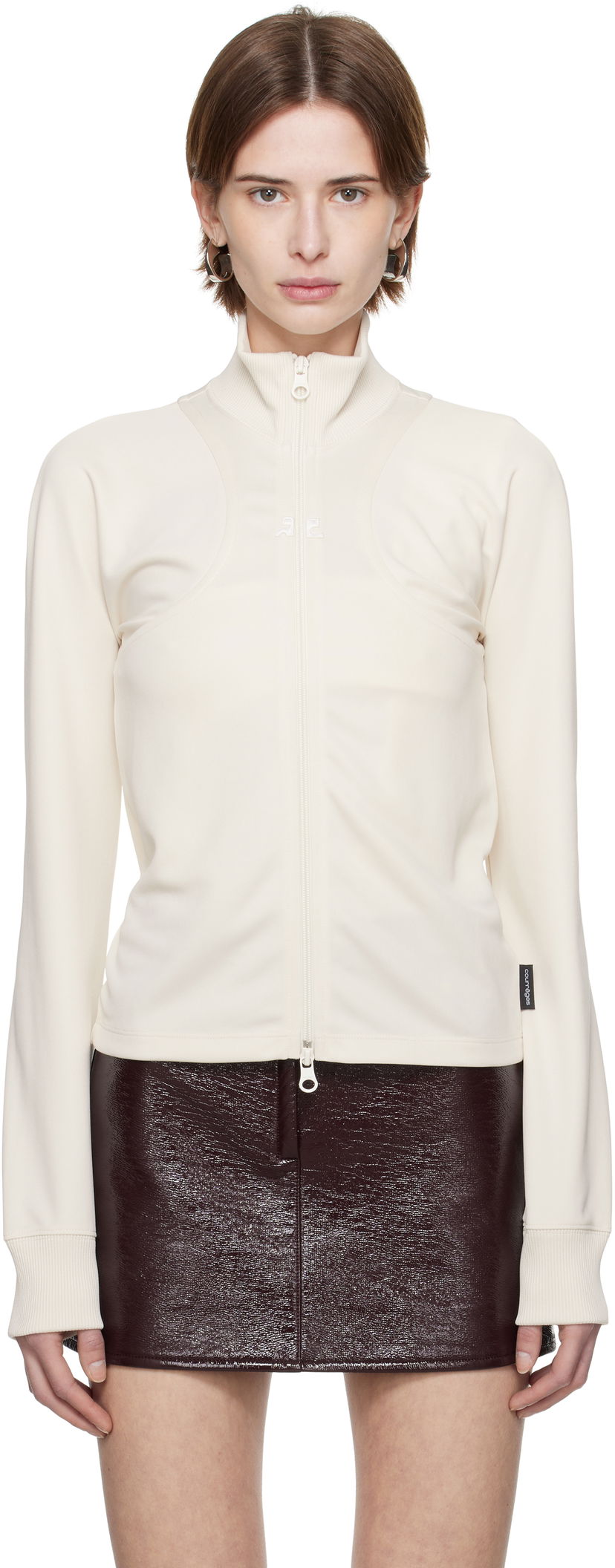 Pleteni pulover Courrèges Courrèges Scuba Interlock Track Jacket Bela | 125JVE110JS0091