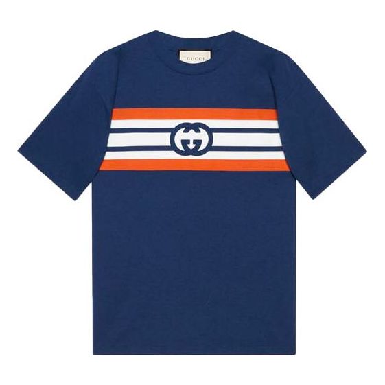 Majica Gucci Interlocking G Stripe Print T-Shirt Modra | 616036-XJDAG-4684
