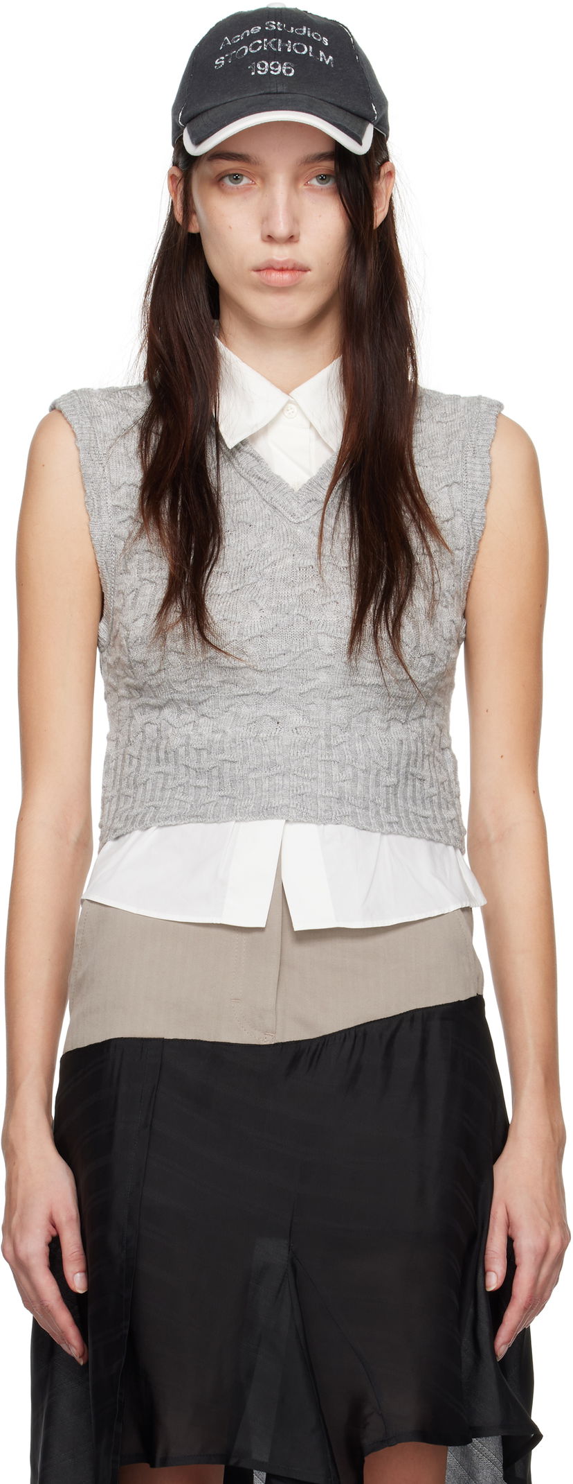Pleteni pulover Acne Studios Layered Vest Siva | A60539-