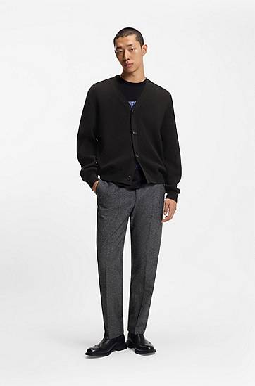 Pleteni pulover BOSS Cotton cardigan with knitted structure Črna | 50551509, 1