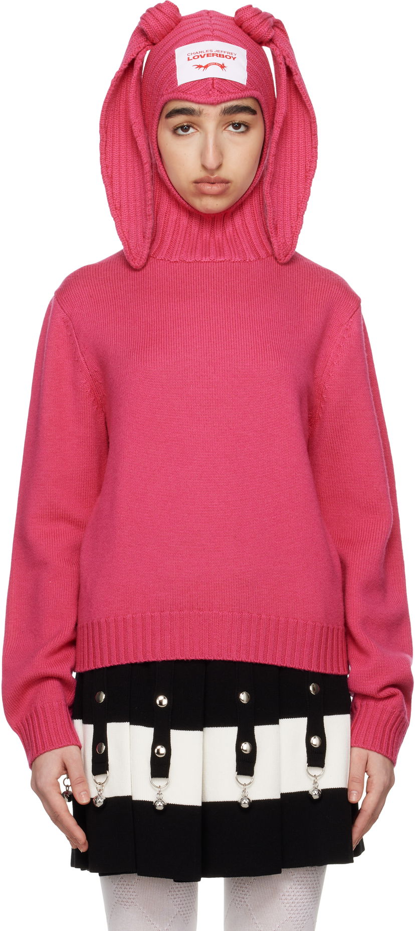 Pleteni pulover Charles Jeffrey Loverboy Charles Jeffrey LOVERBOY Merino Rabbit Balaclava Hoodie Roza | 54090902