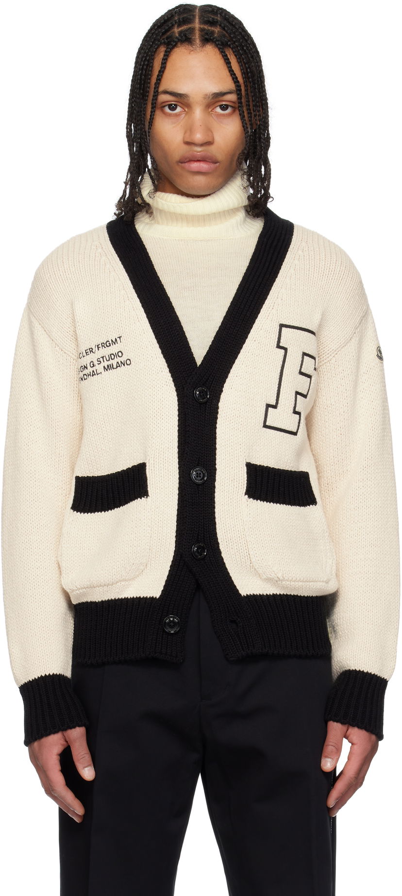 Pleteni pulover Moncler Moncler Genius x FRGMT Hiroshi Fujiwara Embroidered Cotton Cardigan Bež | K109U9B00001M5206