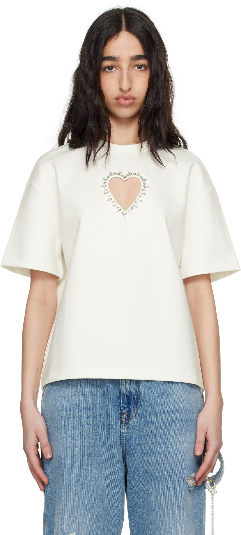 Majica Area AREA Crystal Heart Cutout Relaxed T-Shirt Bela | 0000TS0026FA01