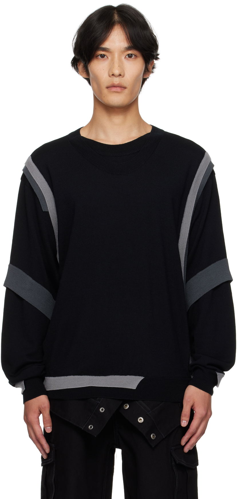 Pleteni pulover Andersson Bell Layered Crewneck Sweater Črna | atb1334m