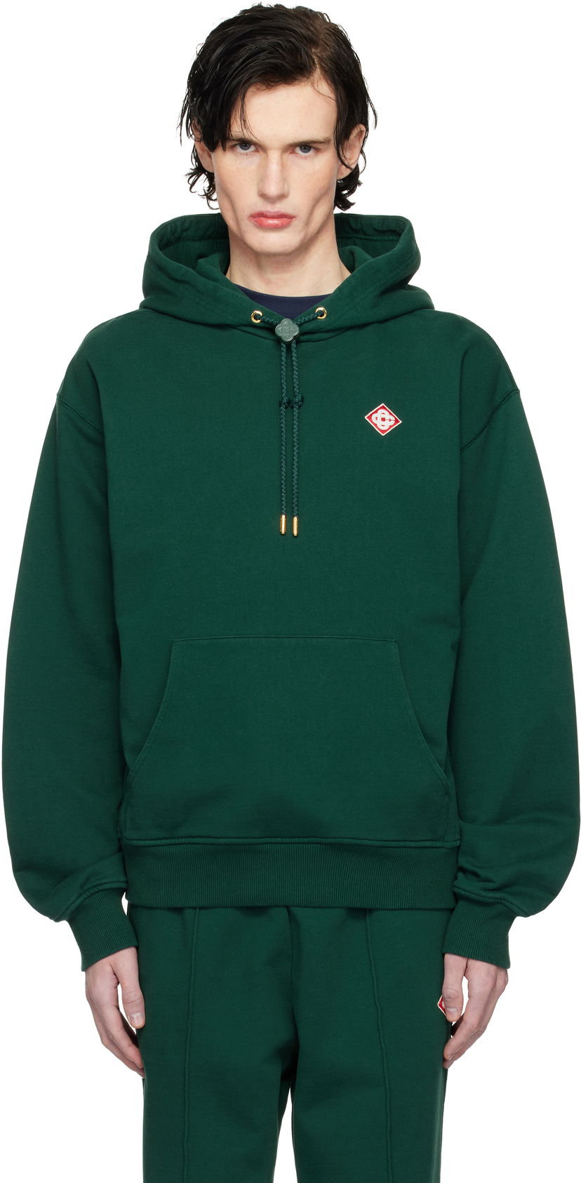 Pulover Casablanca Diamond Logo Cotton-Jersey Hoodie Zelena | MPS25-JTP-292-01