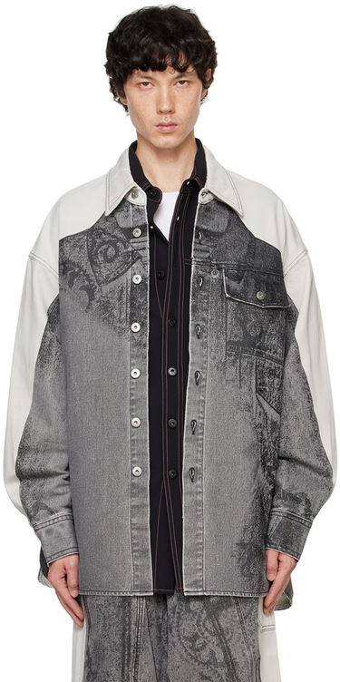 Srajce Feng Chen Wang Feng Chen Wang Printed Denim Jacket Siva | FUF18JK04B, 0