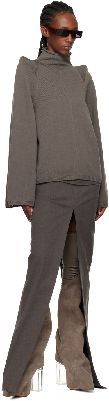 Pleteni pulover Rick Owens Concordians Con Ribbed Knit Structured Shoulder Turtleneck Siva | RO02E4657 KWVLH, 3