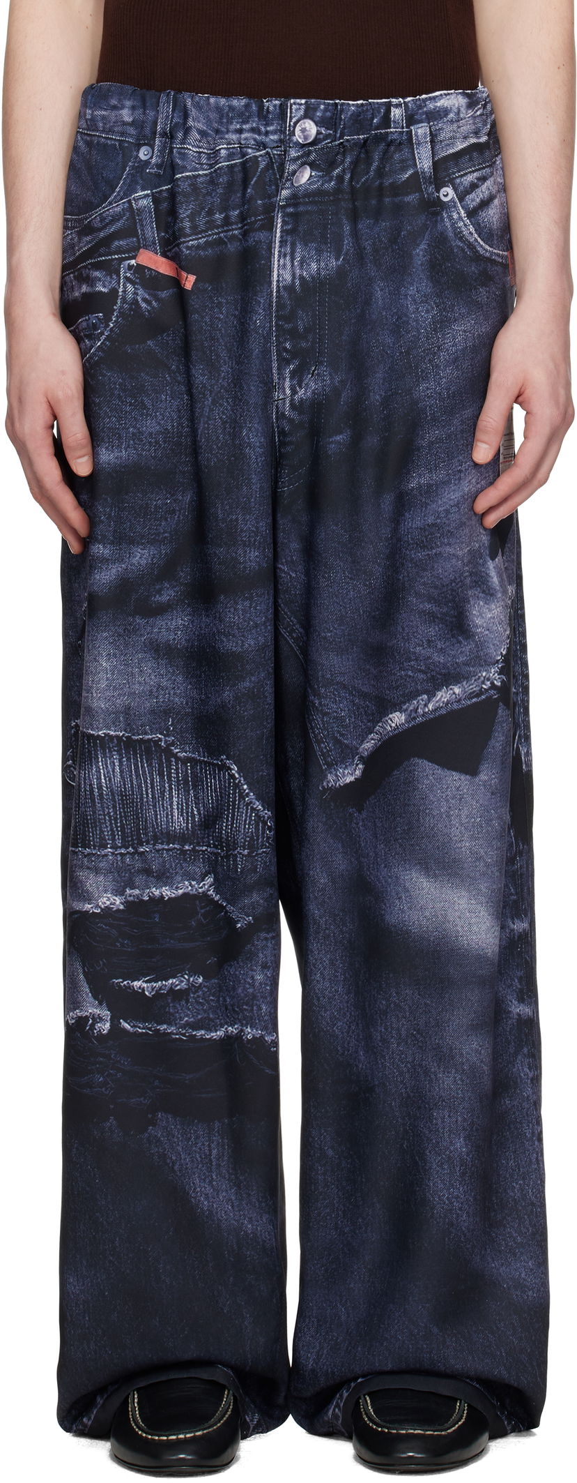 Kavbojke Maison MIHARA YASUHIRO Maison MIHARA YASUHIRO TALKING ABOUT THE ABSTRACTION Edition Trompe-l'oeil Wide Leg Trousers Modra | C14PT404
