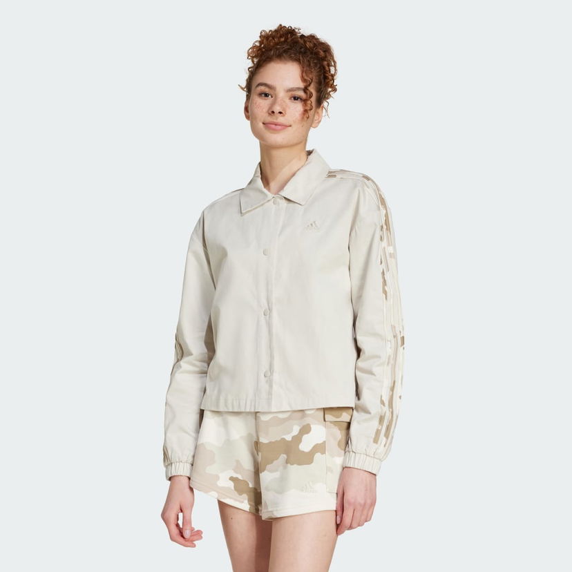 Vetrovka adidas Performance Essentials 3-Stripes Twill Camo Coach Jacket Bež | IY1690