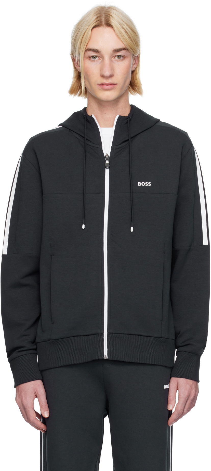 Pulover BOSS Zip Up Hoodie Črna | 50511516