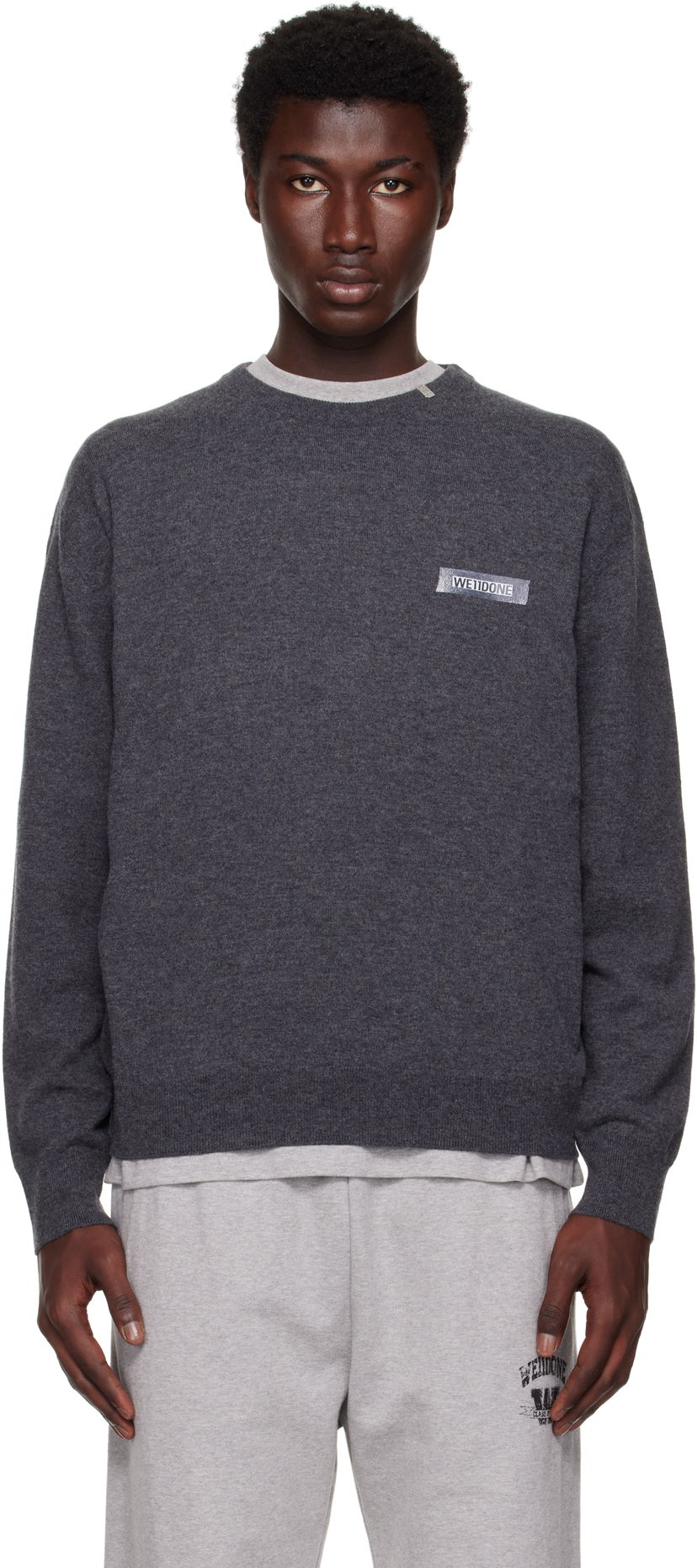 Pleteni pulover We11done We11done Knit Logo Pullover Sweater Siva | WD-KO2-25-651-U-GY