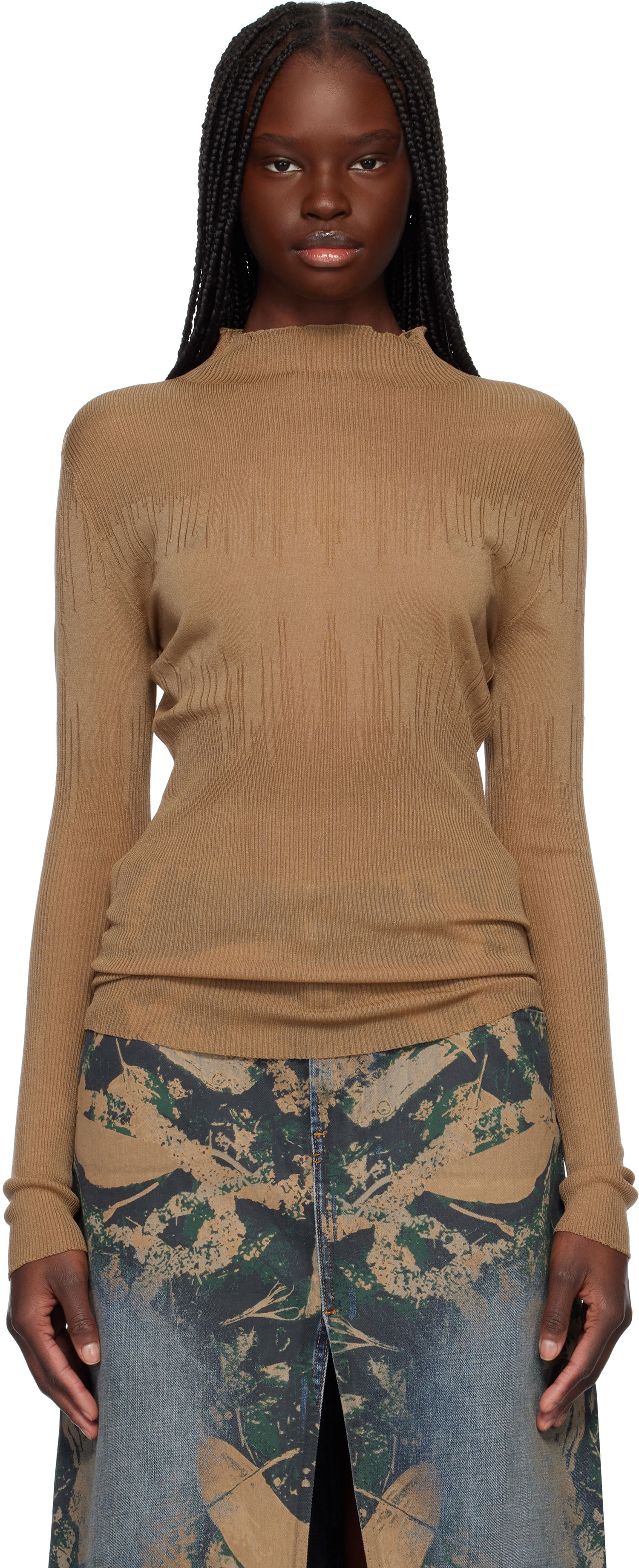 Pleteni pulover Feng Chen Wang Feng Chen Wang Transparent Ribbed Knit Sweater Rjava | FUS19KT03, 0