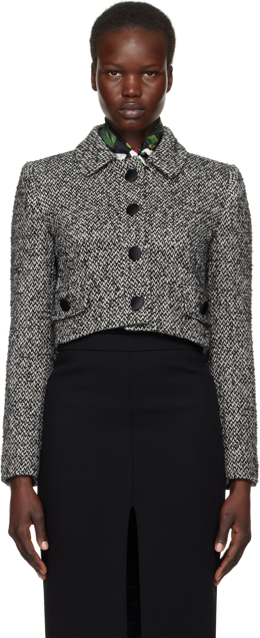 Plašči Dolce & Gabbana Dolce&Gabbana Short Micro-Tweed Jacket Črna | F26K6T GDCNC