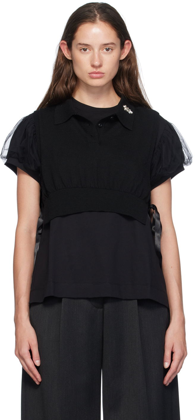 Majica brez rokavov Simone Rocha Simone Rocha Embellished Knit Vest Črna | VMK6WB 0646