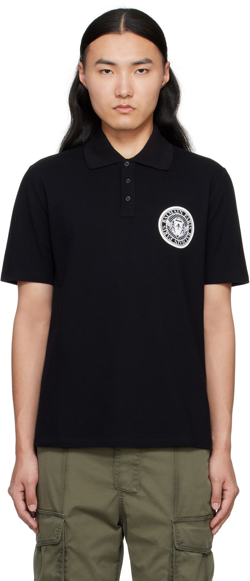 Polo majica Balmain Balmain Coin Print Polo Črna | EH1GC026BC94