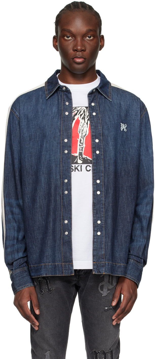 Jakna Palm Angels Monogram Track Denim Jacket Mornarica | PMYE049R24DEN0014503