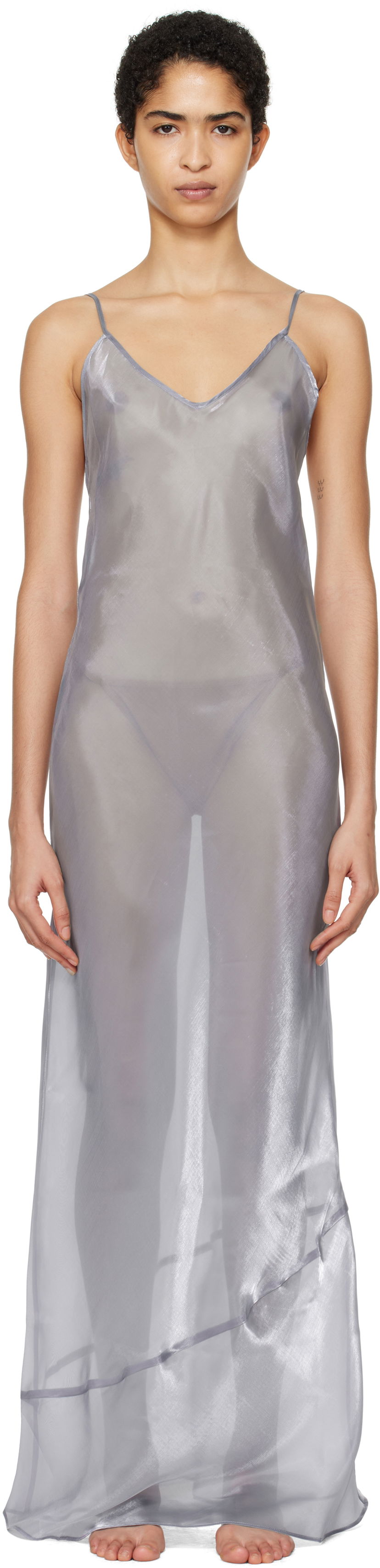 Obleke SKIMS SKIMS Liquid Organza Cami Maxi Dress Siva | DS-DRS-6546W