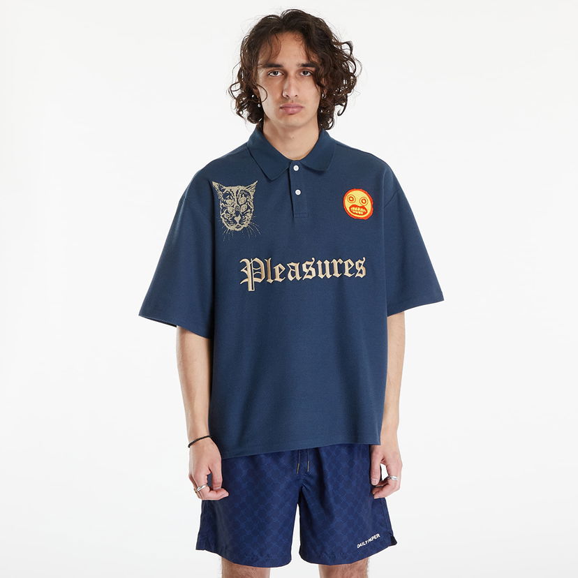 Polo majica Pleasures Wyatt Boxy Polo Navy Mornarica | P24SU036 NAVY