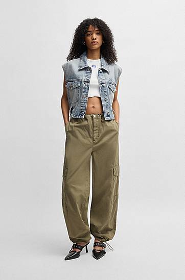 Telovnik BOSS HUGO Cropped Denim Vest with Tie Belt Modra | 50537493, 1
