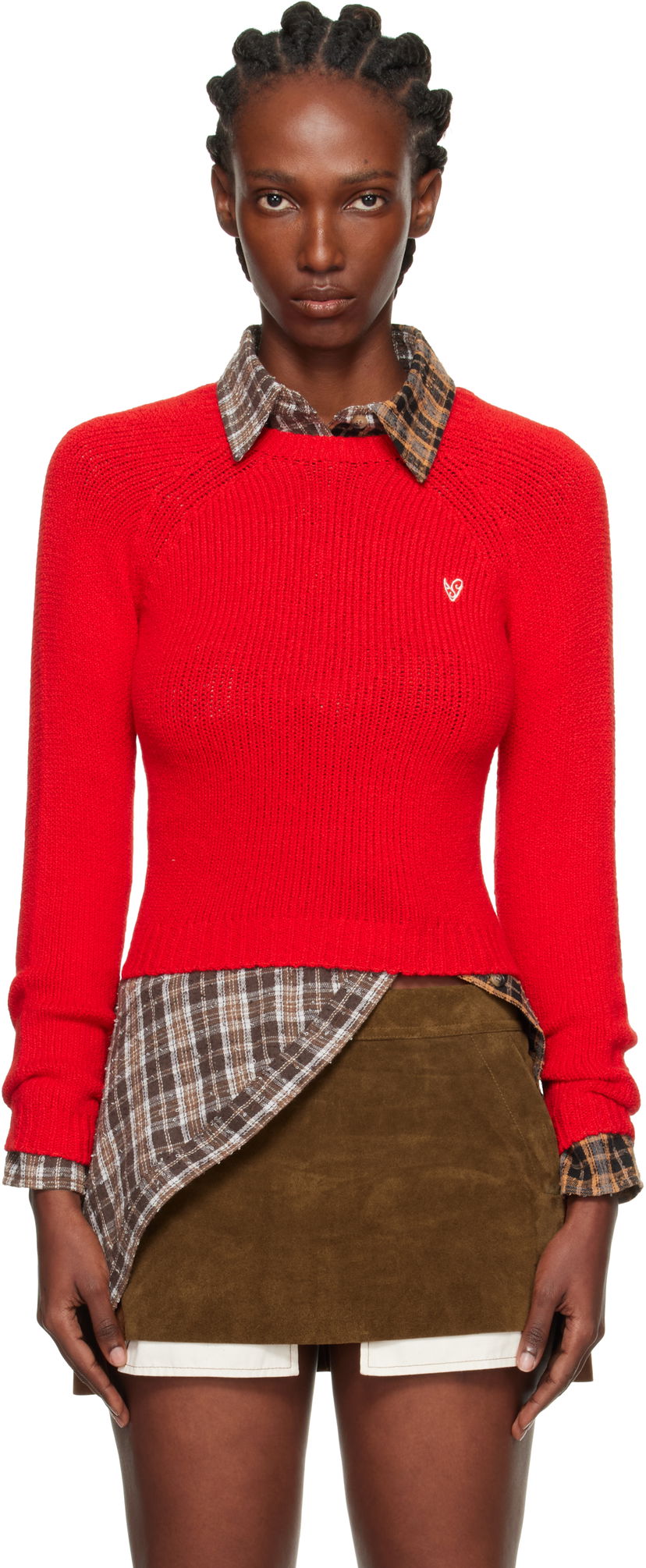 Pleteni pulover Acne Studios Acne Studios Cropped Crewneck Sweater Rdeča | A60597-