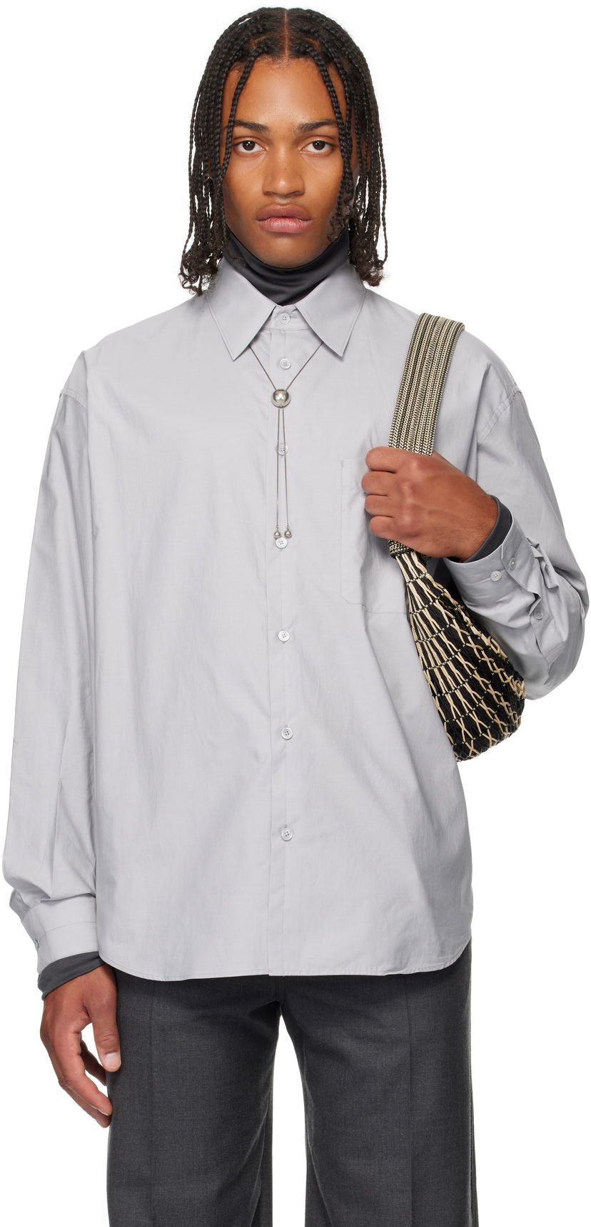 Srajce LEMAIRE Regular Fit Long Sleeve Button-Up Shirt Siva | SH1201 LF1500