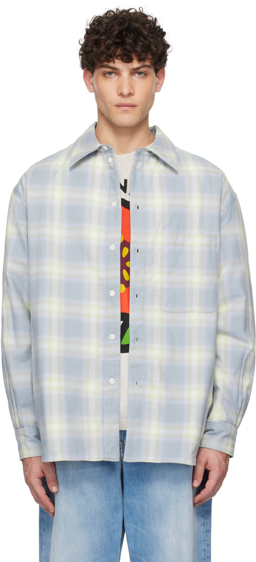 Srajce KENZO Shadow Check Overshirt Modra | FF58CH5259SB