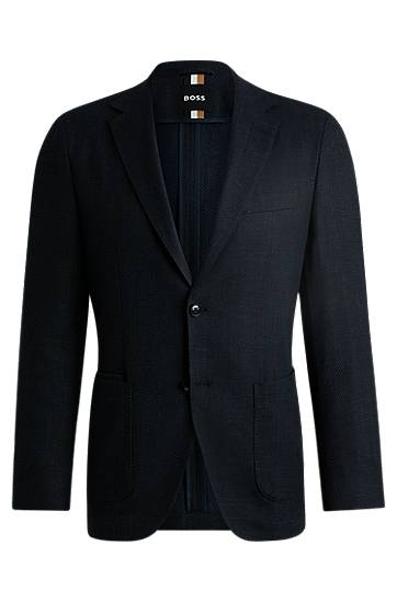 Jakna BOSS BOSS Regular-Fit Herringbone Stretch-Cotton Blend Jacket Mornarica | 50521495