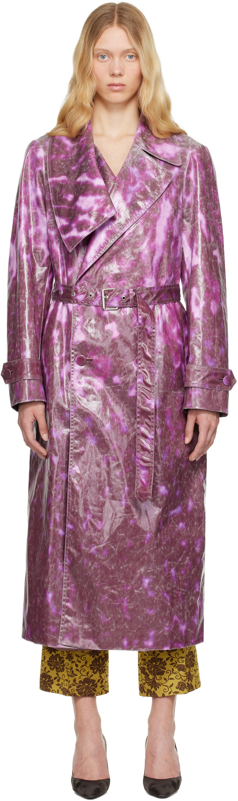 Dežni plašč Dries Van Noten Dries Van Noten Double-Breasted Trench Coat Lila | 251-010213-1108