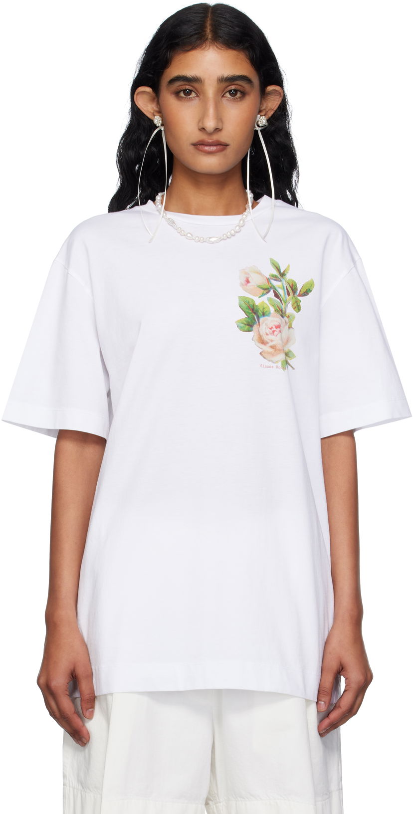 Majica Simone Rocha Simone Rocha Rose Bouquet Graphic T-Shirt Bela | 5195P53-W 0569