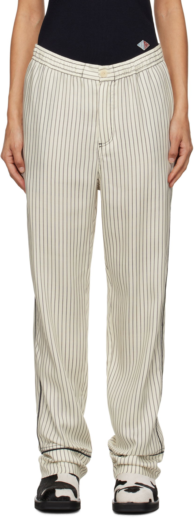Hlače Soulland Pinstriped Straight-Leg Trousers Bela | 42049-1259