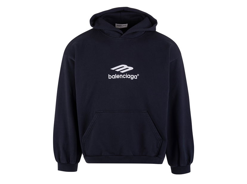 Pulover Balenciaga 3B Sport Embroidered Hoodie Navy Blue Mornarica | 697874TMVA60396