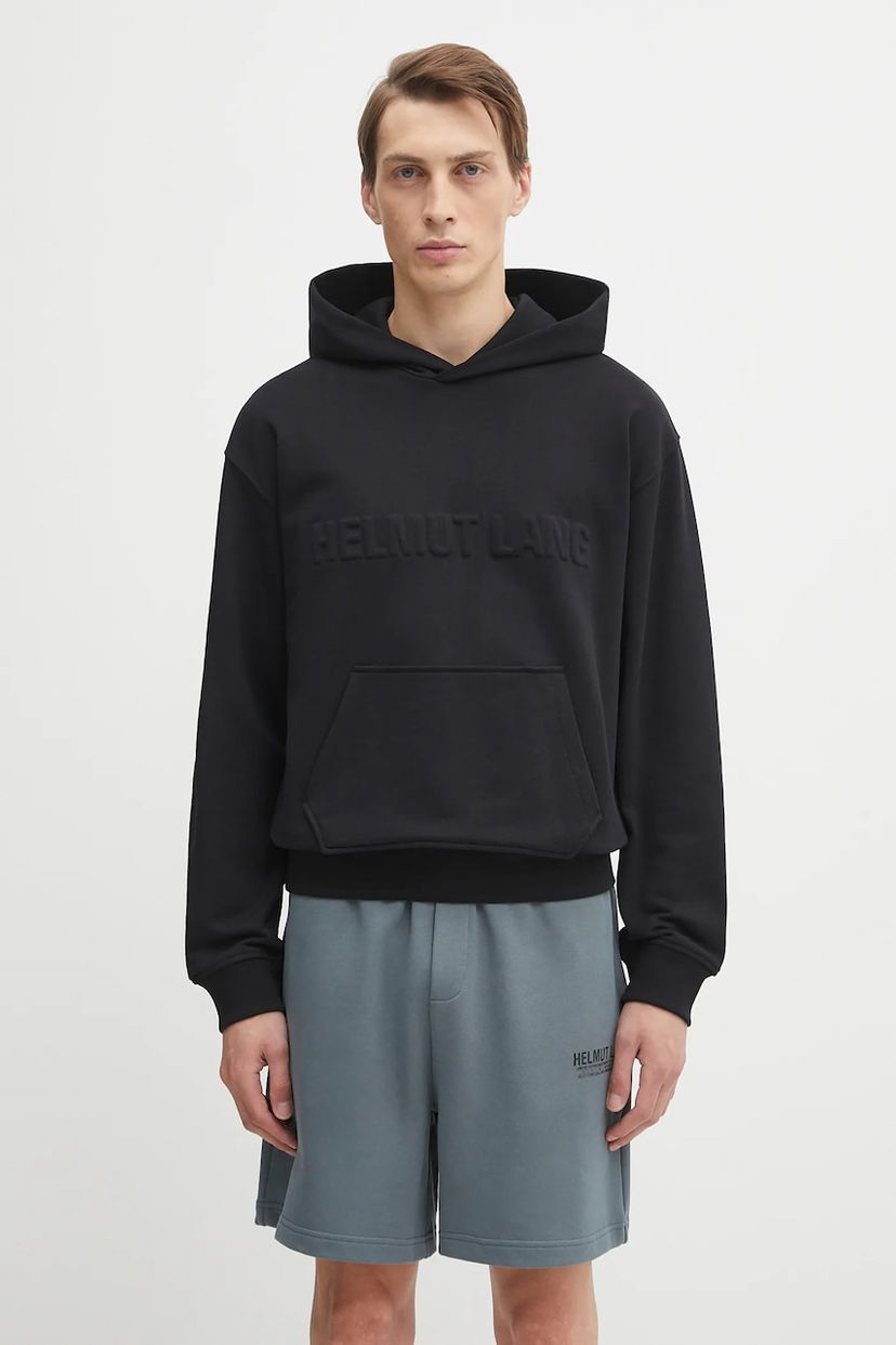 Pulover Helmut Lang Helmut Lang Cotton Hooded Embossed Logo Hoodie Črna | P04HM504