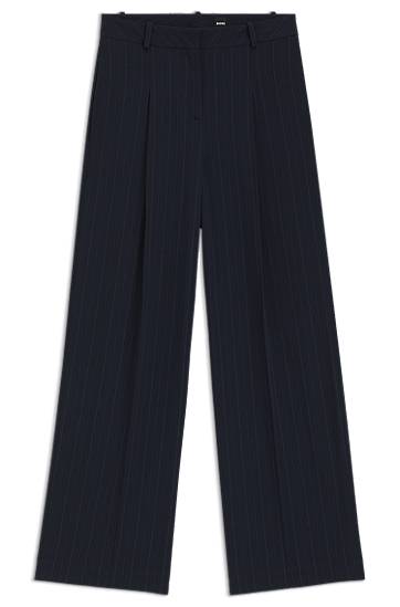Hlače BOSS Pinstripe Wide-Leg Extra Long Trousers Mornarica | 50548479