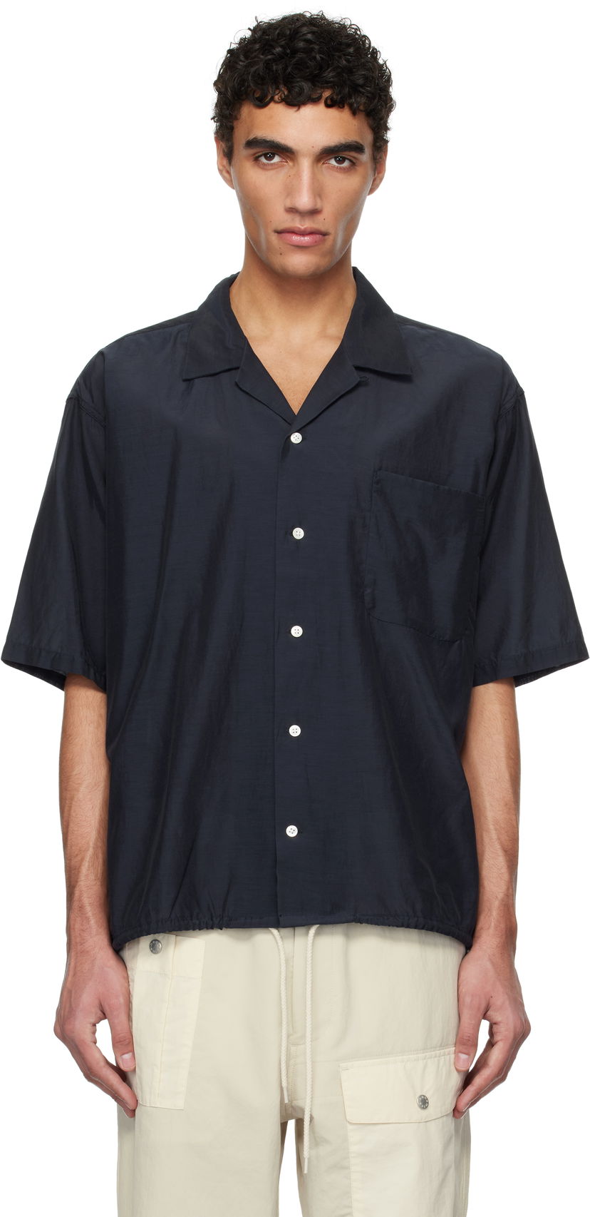 Srajce NANAMICA Nanamica Open Collar Short Sleeve Shirt Mornarica | S25SG019U