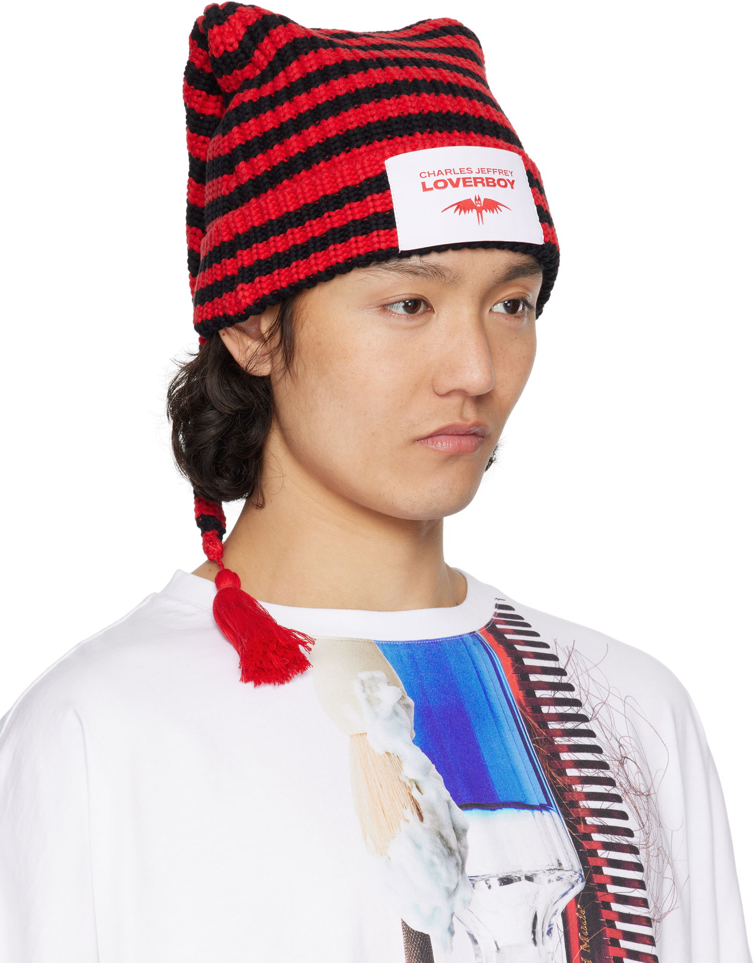 Beanie Charles Jeffrey Loverboy Charles Jeffrey LOVERBOY Sloppy Giuseppe Knit Beanie with Tassel Rdeča | 54131003, 1