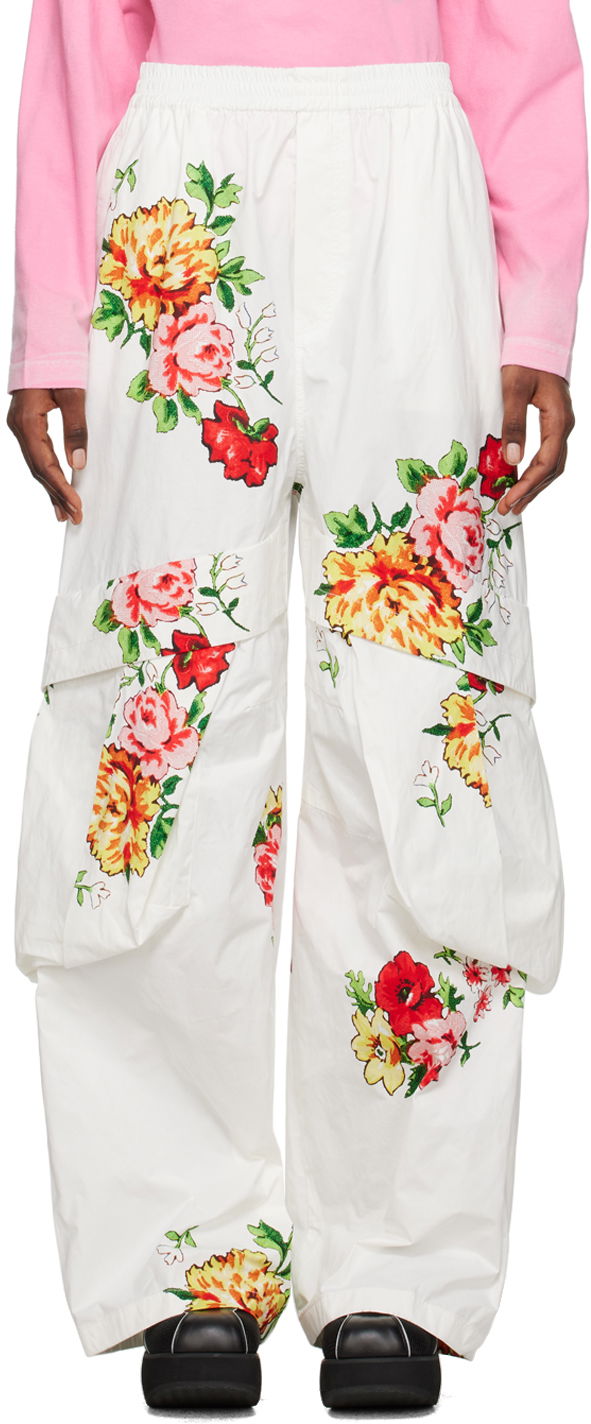 Cargo hlače We11done Floral Print Cargo Trousers Bela | WD-PT1-23-107-U-MX