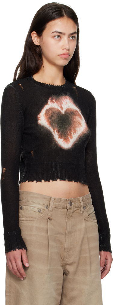 Pleteni pulover R13 R13 Flaming Heart Cropped Sweater Črna | R13WY042-Y016B, 4