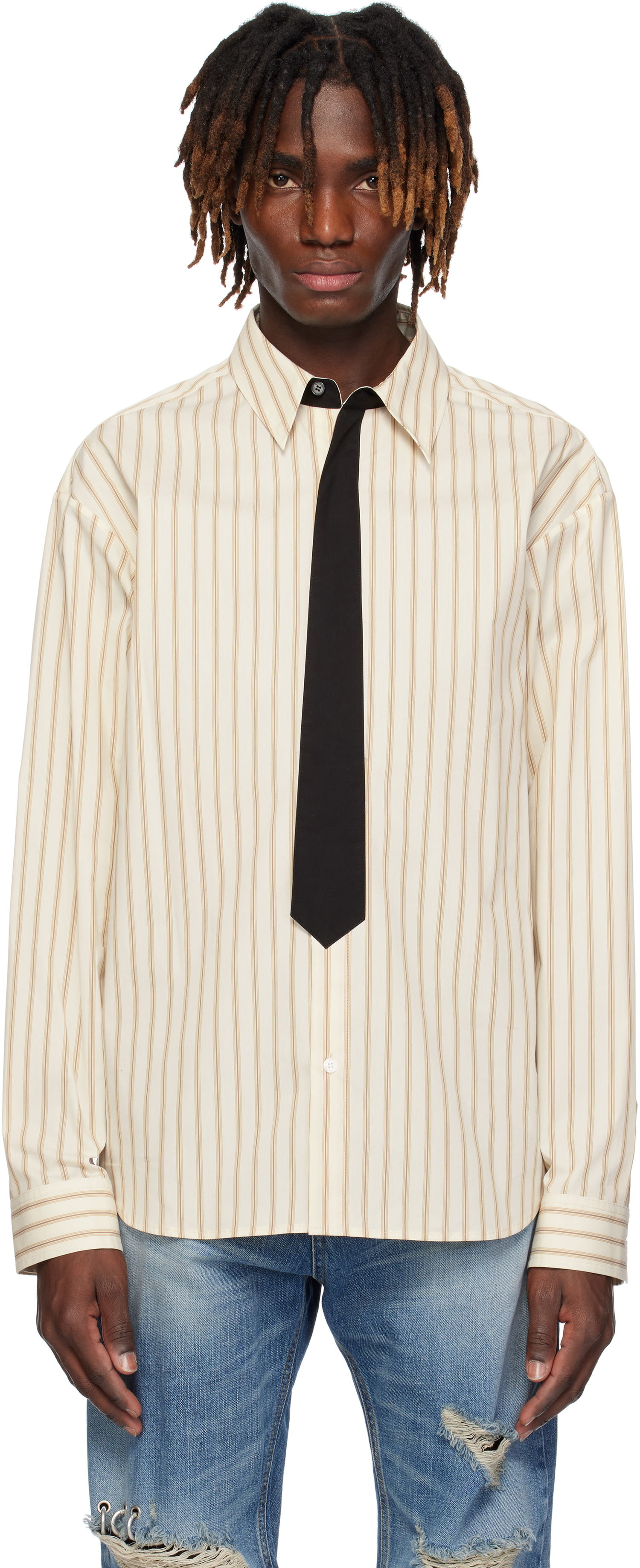 Srajce We11done We11done Necktie Striped Shirt Bež | WD-SH0-25-161-M-BG, 0