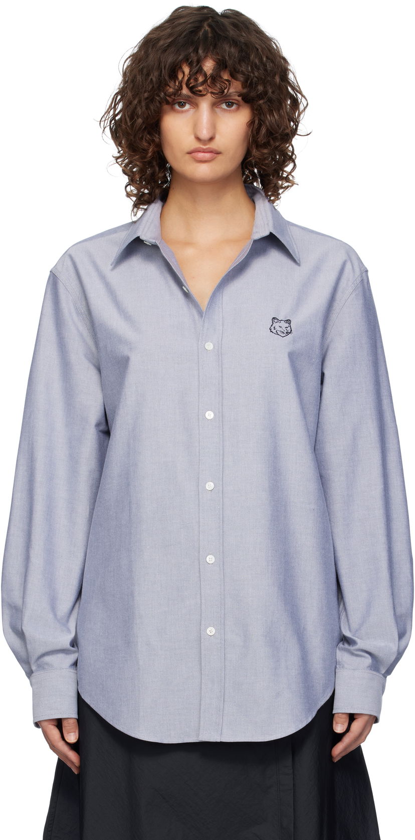 Srajce MAISON KITSUNÉ Fox Head Skate Shirt Modra | MM00405WC5012