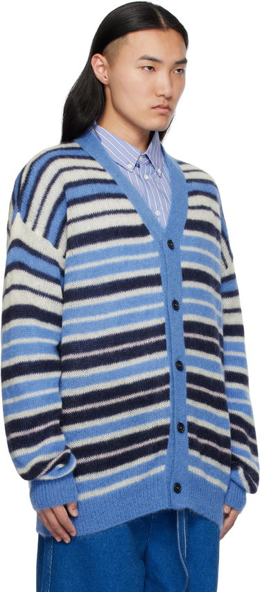 Pleteni pulover Marni Marni Lightweight Fuzzy Wuzzy Stripe Cardigan Modra | CDMG0153Q0 UFU178, 1