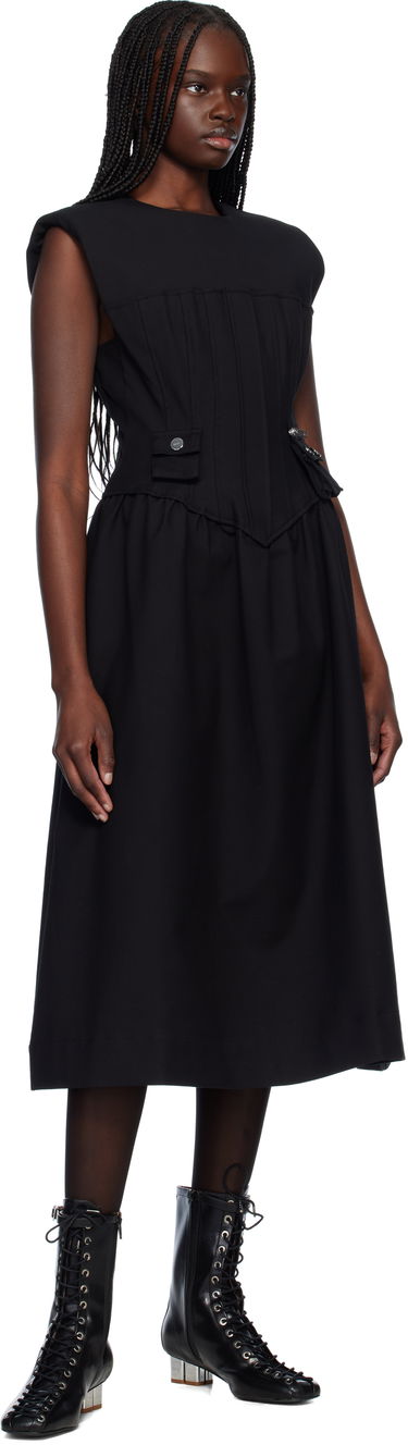 Obleke GANNI Ganni Corset Midi Dress Črna | W0390, 3