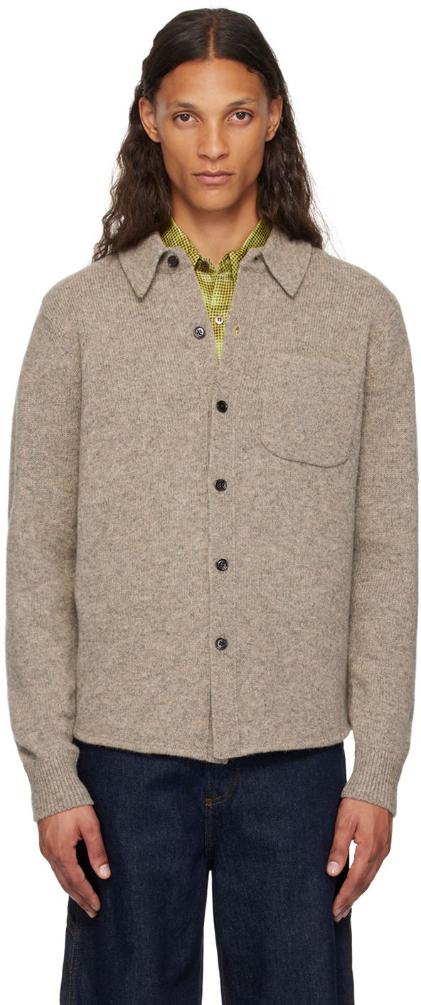 Pleteni pulover Dries Van Noten Gray Spread Collar Cardigan Bež | 242-021254-9705