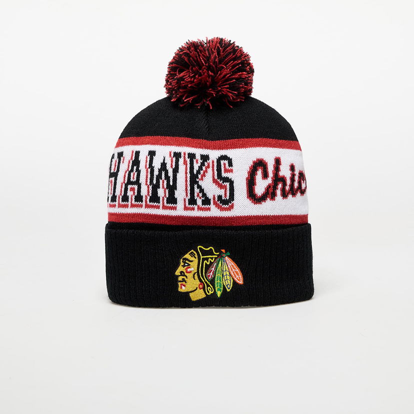 Beanie Mitchell & Ness Chicago Blackhawks Pom Knit Beanie Črna | HK8955-CBHBLCK