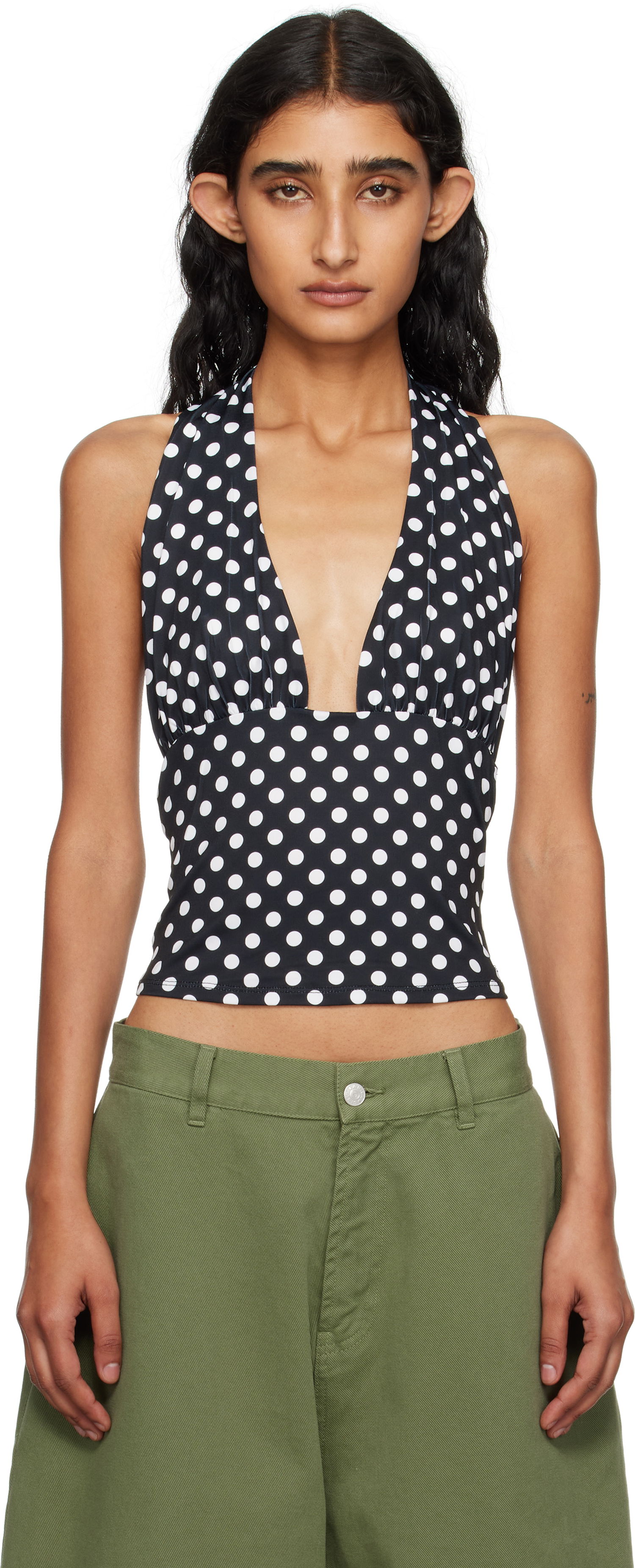 Majica brez rokavov Miaou Miaou Mathilde Polka Dot Halter Top Črna | 7189VISBWP, 0